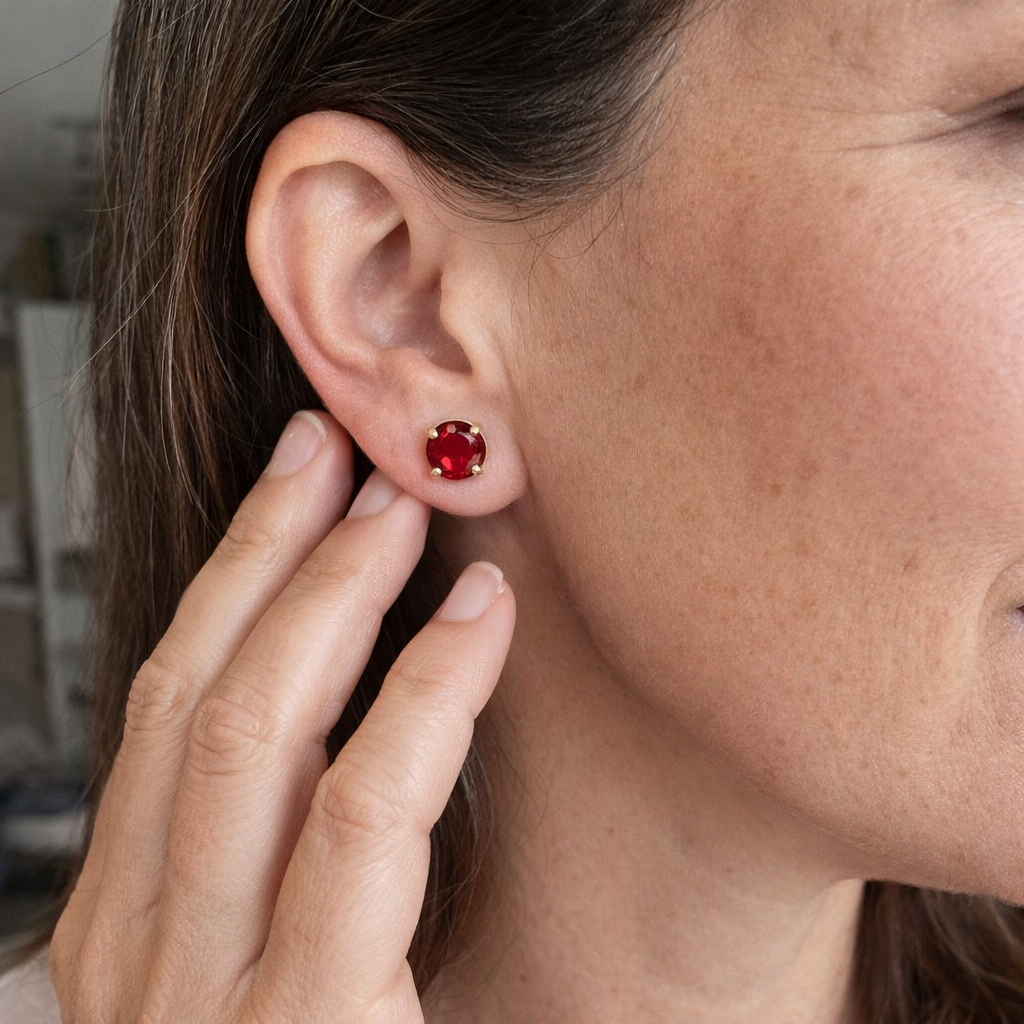 Round Ruby Stud Earrings | RUBY