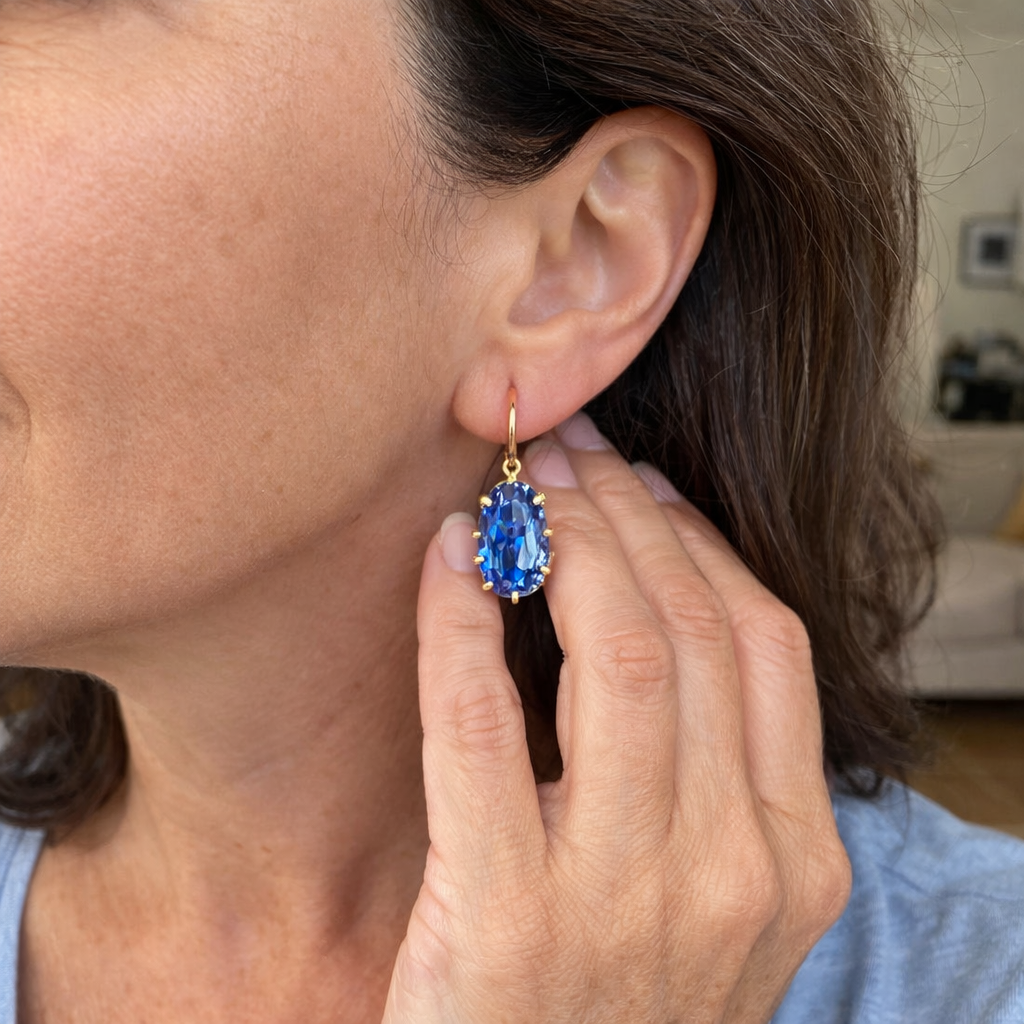 Blue Floral Gold Earrings | SAPPHIRE