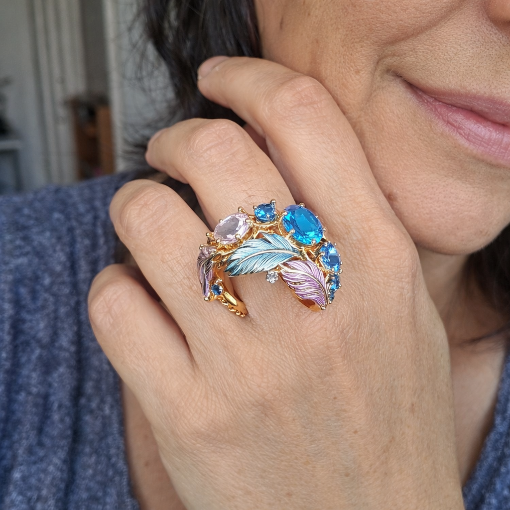 Vintage Whimsical Feather Crystal Ring | GEMSTONES