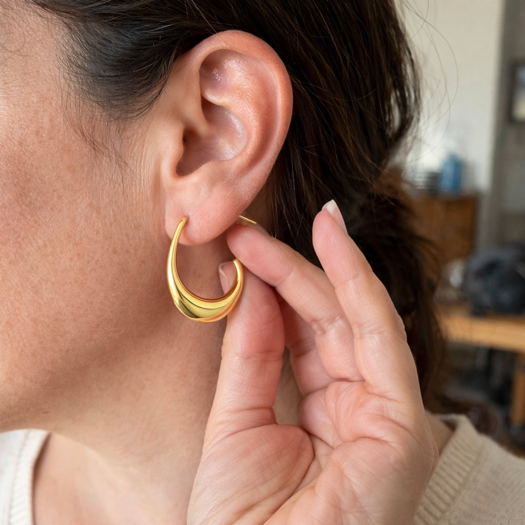 Sculpted Half Moon Hoop Earrings | GOLD