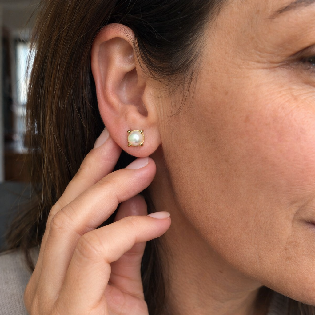 Delicate Pearl Stud Earrings | GOLD
