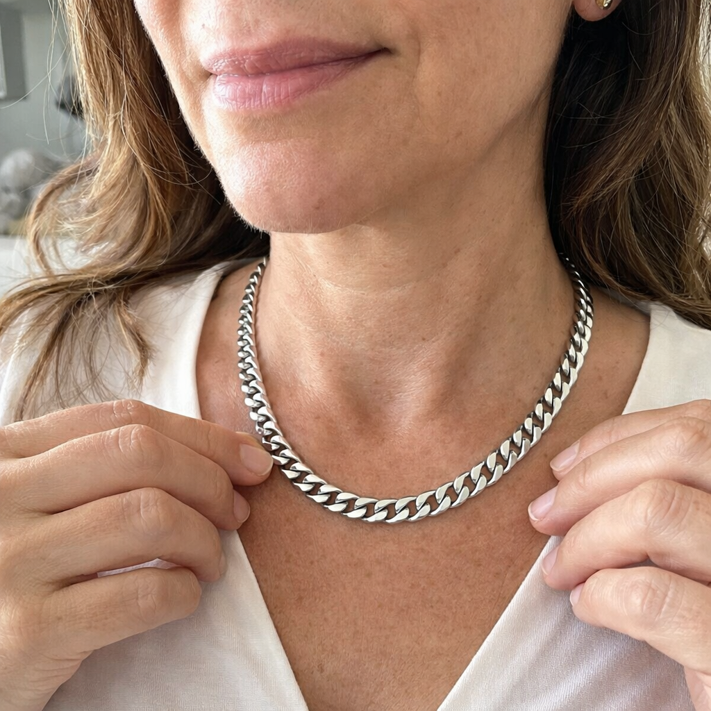 Thick Cuban Link Necklace | WHITE GOLD