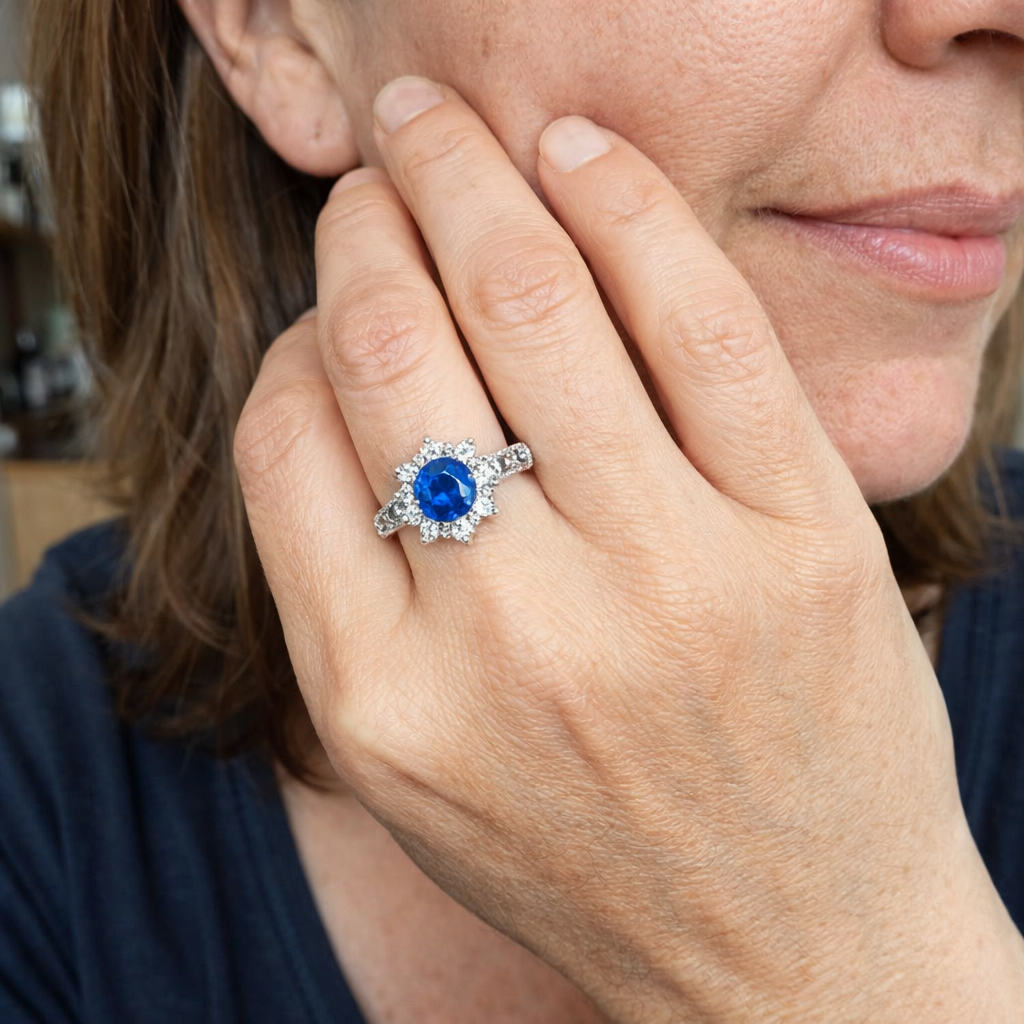 Sapphire and Crystal Flower Ring | GEMSTONES