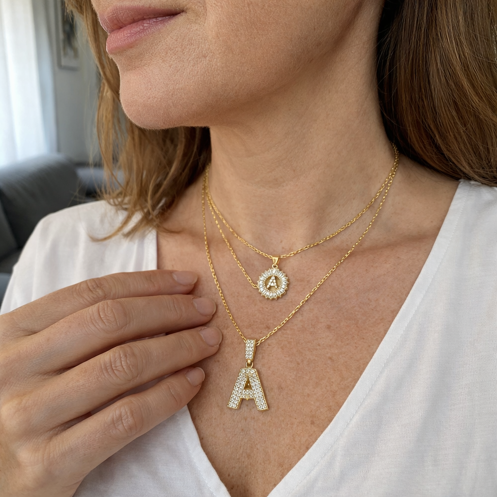 Pave Initial Necklace Set | GOLD