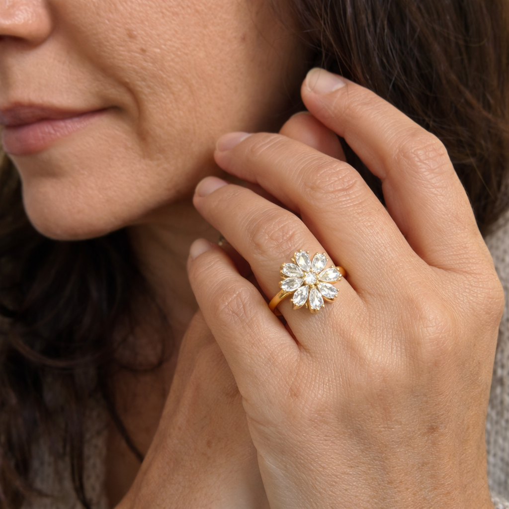 Detailed Floral Spinner Ring | GOLD