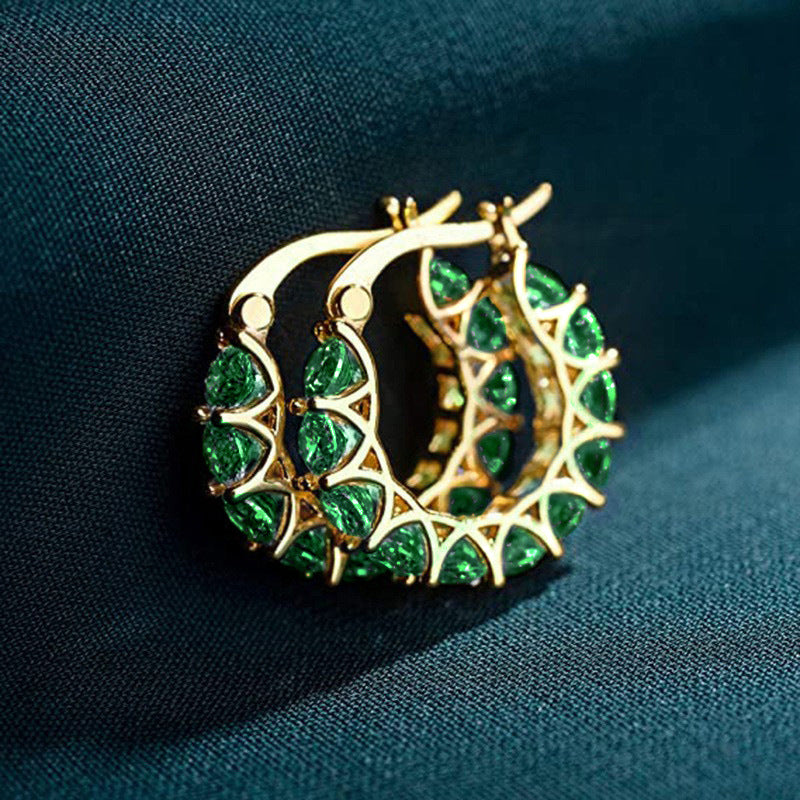 Elena Marlowe Hoop Earrings II | EMERALD