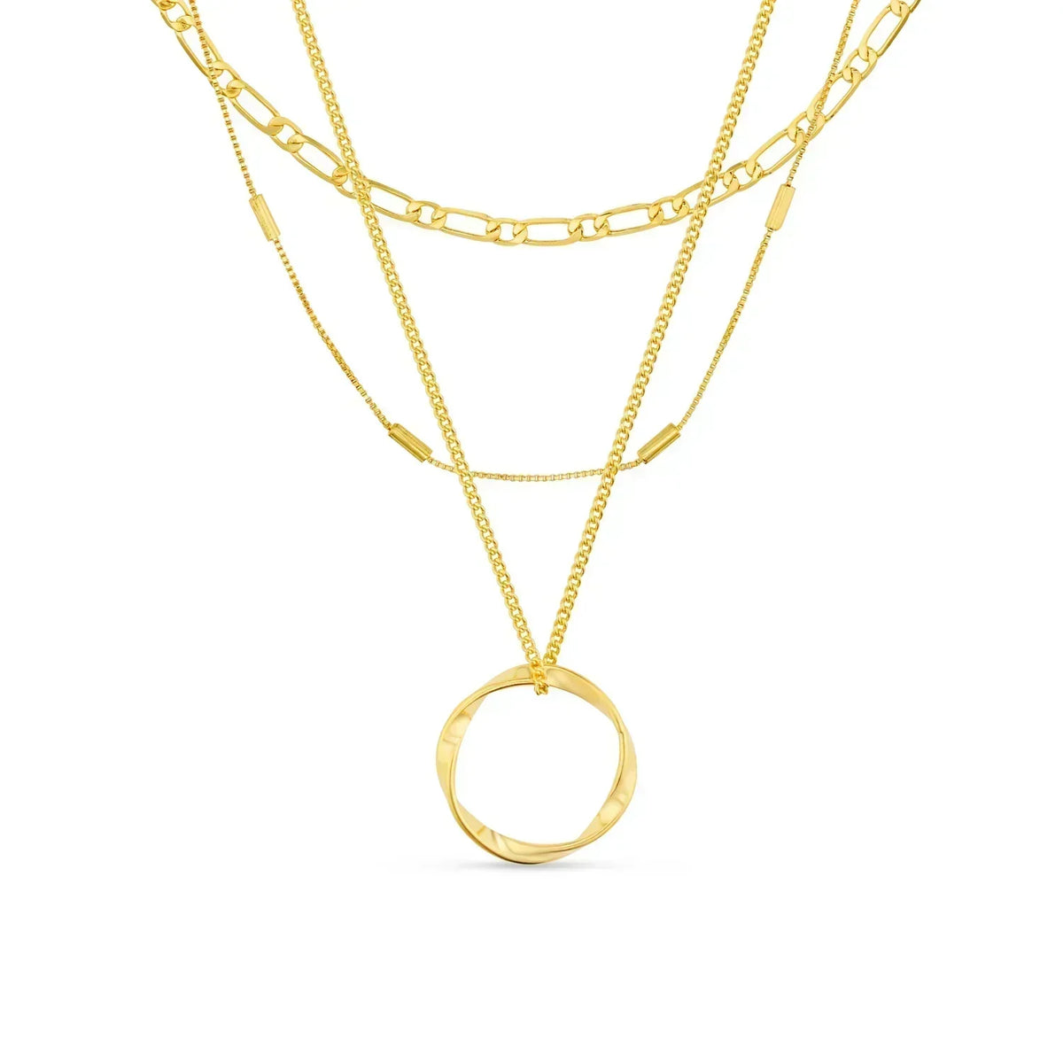 Triple Layer Open Circle Necklace | WHITE GOLD