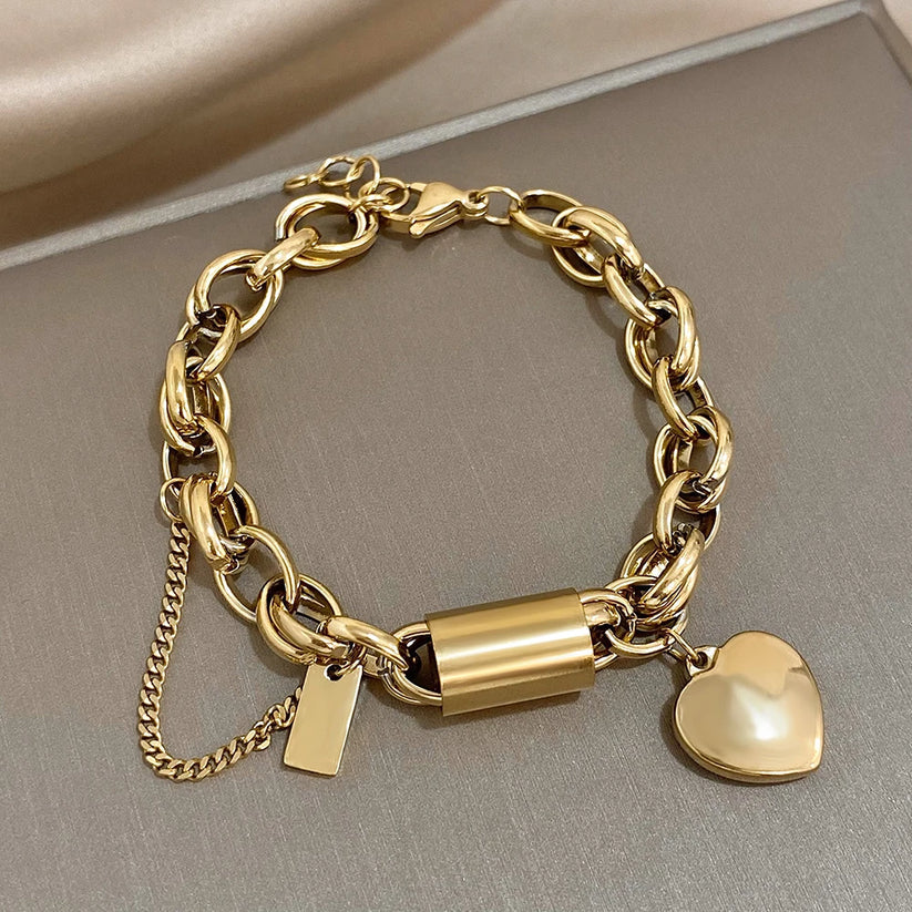 Thick Heart Bracelet | WHITE GOLD