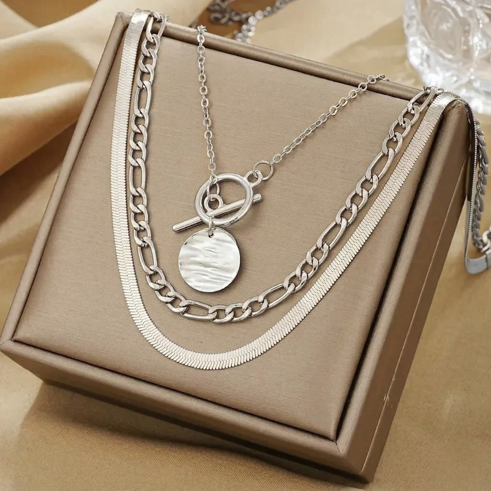 Safira Embossed Coin Layered Necklace | GOLD