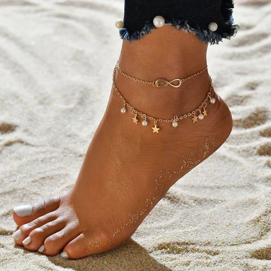 Infinity Anklet with Pearls and Stars II | GEMSTONES